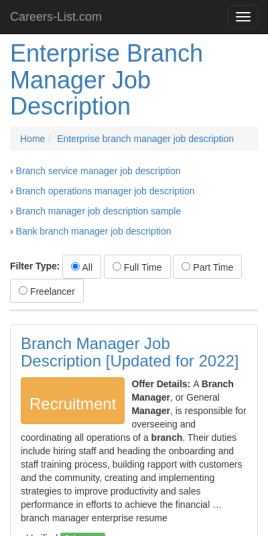 Enterprise branch manager job description
