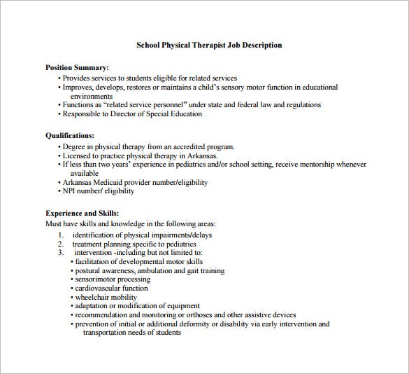 Physiotherapy practitioner job description