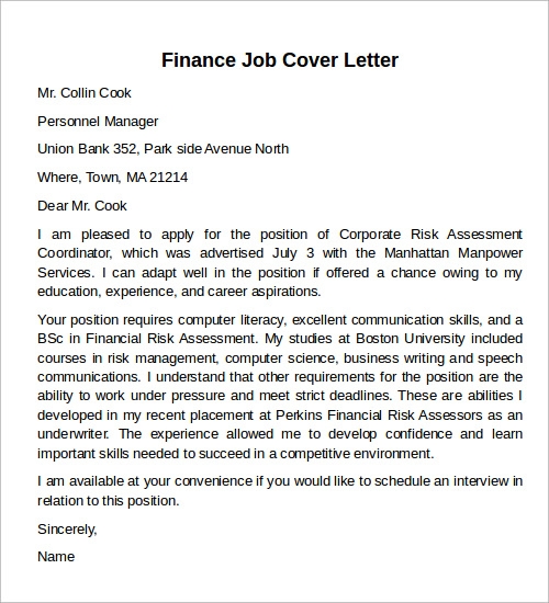 Good cover letters for finance jobs