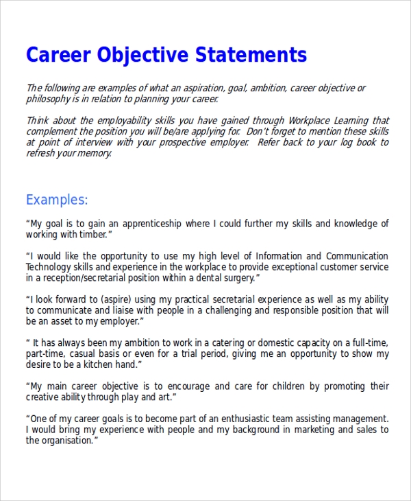 Objective for a job application samples