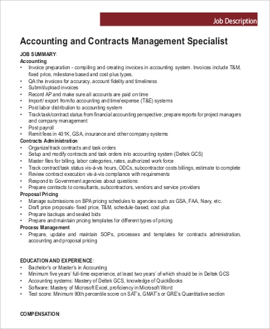 Job description for contract manager