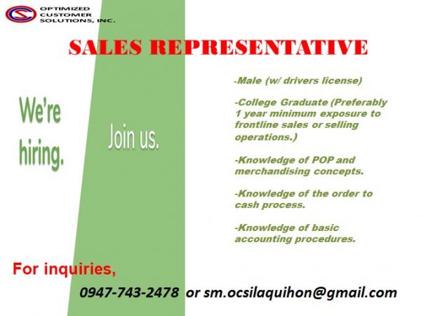 Sales staff job hiring in manila