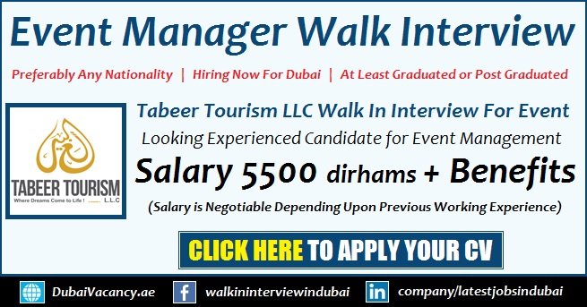 Events manager job vacancy in dubai